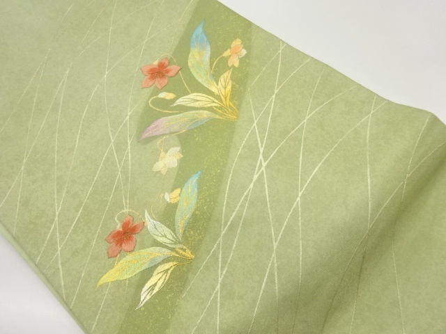 金彩花に曲線模様刺繍名古屋帯